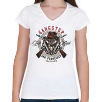 printfashion Medve 07 - San Francisco Gangster - Női V-nyakú póló - Fehér