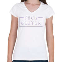 printfashion fcuk-gluten-white-purple - Női V-nyakú póló - Fehér