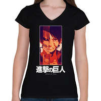 printfashion Singeki no kjodzsin character - Női V-nyakú póló - Fekete