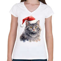 printfashion CAT WINTER 12 - Női V-nyakú póló - Fehér