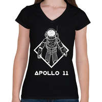 printfashion Apollo 11 - Női V-nyakú póló - Fekete