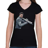 printfashion Tom Cruise - Női V-nyakú póló - Fekete