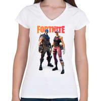 printfashion Duo Páros Fortnite - Női V-nyakú póló - Fehér