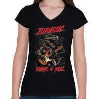 printfashion Jurassic rockstar t-rex - Női V-nyakú póló - Fekete
