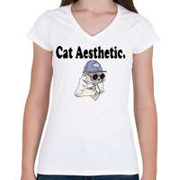 printfashion cat aesthetic - Női V-nyakú póló - Fehér