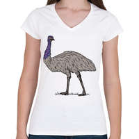 printfashion Emu - Női V-nyakú póló - Fehér
