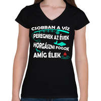 printfashion Csobban a víz- peregnek az évek - Női V-nyakú póló - Fekete