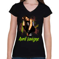 printfashion avril lavigne - Női V-nyakú póló - Fekete
