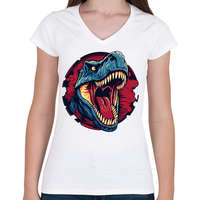 printfashion Jurassic Park - Női V-nyakú póló - Fehér