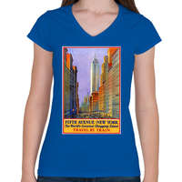 printfashion New York 5th Avenue Vintage - Női V-nyakú póló - Királykék