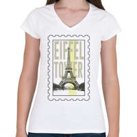 printfashion Eiffel Tower - Női V-nyakú póló - Fehér
