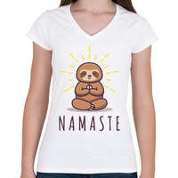 printfashion Namaste - Lajháros - Női V-nyakú póló - Fehér