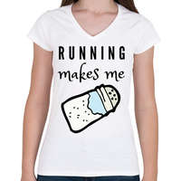 printfashion Running makes me salty - Női V-nyakú póló - Fehér