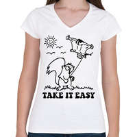 printfashion Take it easy - Női V-nyakú póló - Fehér