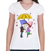 printfashion szerelem, esernyő - Női V-nyakú póló - Fehér