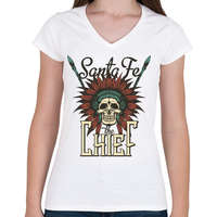 printfashion Indián koponya - Santa Fe - Női V-nyakú póló - Fehér
