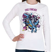 printfashion Free forever - Dínó és űrhajós - Női hosszú ujjú póló - Fehér