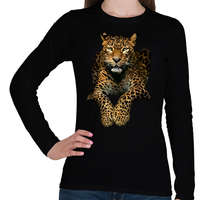 printfashion leopárd - Női hosszú ujjú póló - Fekete
