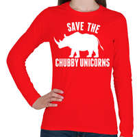 printfashion Save the Chubby Unicorns! - Női hosszú ujjú póló - Piros