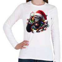 printfashion Vicces karácsonyi rocker party gorilla - Női hosszú ujjú póló - Fehér