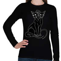 printfashion Két fejű cica - Női hosszú ujjú póló - Fekete