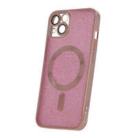 OEM iPhone 15 Plus szilikon tok, hátlaptok, telefon tok, MagSafe kompatibilis, kamera védelem, csillámos, rózsaszín, Glitter Chrome Mag