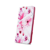 OEM iPhone XS Max könyvtok, fliptok, telefon tok, mágneszáras, bankkártyatartós, virág mintás, fehér, Pink Flowers