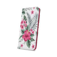 OEM iPhone XS Max könyvtok, fliptok, telefon tok, mágneszáras, bankkártyatartós, virág mintás, fehér, Exotic flower