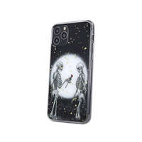 OEM iPhone X / XS hátlaptok, telefon tok, védőtok, kemény, fekete, csontváz mintás, Romantic Skeletons 2