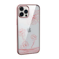 Devia Telefon tok, iPhone 12 Pro Max hátlaptok, virág mintás, köves, rose gold kerettel, átlátszó, Devia Crystal Flora