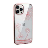 Devia iPhone 12 Pro Max hátlaptok, telefon tok, virág mintás, köves, rose gold kerettel, átlátszó, Devia Crystal Flora