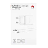 Huawei Hálózati töltőfej, adapter + Type-C adatkábel, töltőkábel, SuperCharge, 22,5W, fehér, gyári, csomagolt, Huawei HW-100225E00