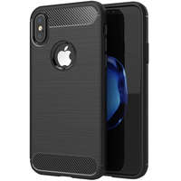 OEM iPhone X / XS szilikon tok, hátlaptok, telefon tok, karbon mintás, fekete, Carbon Case