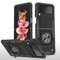 OEM Samsung Galaxy Z Flip 4 5G telefon tok, elő+hátlap tok, műanyag, kitámasztható, ütésálló, fekete, Nitro Case, SM-F721B/DS