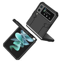 OEM Samsung Galaxy Z Flip 3 5G telefon tok, elő+hátlap tok, műanyag, kitámasztható, ütésálló, fekete, Forcell Mecha, SM-F711B/DS