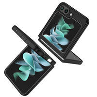 OEM Samsung Galaxy Z Flip 5 5G telefon tok, elő+hátlap tok, műanyag, kitámasztható, mágneses, matt, fekete, SM-F731B/DS