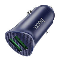 Hoco Szivartöltő fej, autós töltő, 2 USB port, gyorstöltő, quick charge, 1m 18W, karbon mintás, kék, Hoco Z39