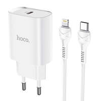Hoco Hálózati töltőfej, adapter, USB-C (Type-C) port + USB-C - iPhone 8pin adatkábel, töltőkábel, 1m 3A 20W, fehér, Hoco N14