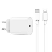 WiWU Hálózati töltőfej, adapter, USB-C (Type-C) port + USB-C - iPhone 8pin adatkábel, töltőkábel, 1m 3A 20W, fehér, WiWU Wi-U001