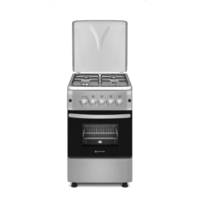 Novacook Novacook F5S40G2 INX Inox LPG gáztűzhely PB palackos felhasználásra gyártott, reduktorral tömlővel szerelt tűzhely, szikragyújtás, sütővilágítás, gáz grill, 50x55x87 cm