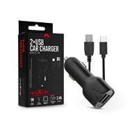 Maxlife Maxlife 2xUSB szivargyújtó töltő adapter + USB - Type-C kábel 1 m-es vezetékkel - Maxlife MXCC-01 Type-C 2xUSB Car Fast Charger - 5V/2,4A - fekete