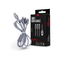 Maxlife Maxlife USB töltő- és adatkábel 1 m-es vezetékkel - Maxlife 3in1 for Lightning/microUSB/Type-C USB Cable - 5V/2A - ezüst