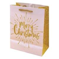CREATIVE Dísztasak CREATIVE Luxury L 26x32x12 cm karácsonyi arany mintás matt glitteres zsinórfüles