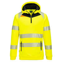 Portwest DX4 Hi-Vis 1/4 zippzáras kapucnis pulóver Yellow/Black XL