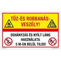 Zsona Dekor Tűz-és robbanásveszély! Dohányzás és nyílt láng használata 5 m-en belül tilos! Utánvilágító műanyag tábla 160x100 mm
