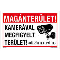 Zsona Dekor Magánterület! Kamerával megfigyelt terület! Műanyag tábla 160x100 mm