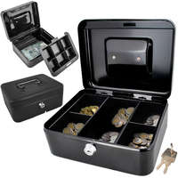 Malatec Pénzkazetta rekeszekkel , kulcsra zárható, fekete, fém– hordozható kassza doboz