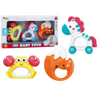 LEAN Toys Babajáték készlet Csörgő Fogak Zebra Crab Fox 3 db