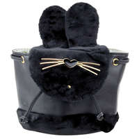 LEAN Gyermek hátizsák plüss füles állítható pánt fekete 22cm 4L