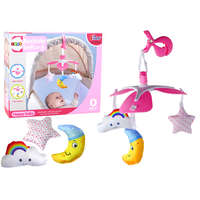 LEAN Toys Elemes mobil kiságy univerzális klipszel és plüss medálokkal, rózsaszín